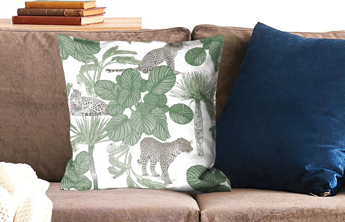 Kussenhoes 50x50 Cm - Luipaard - Bladeren - Patroon - Katoen / Polyester - Voor Binnen 4 Kussenhoes 50x50 Cm - Luipaard - Bladeren - Patroon - Katoen / Polyester - Voor Binnen - Afbeelding 2