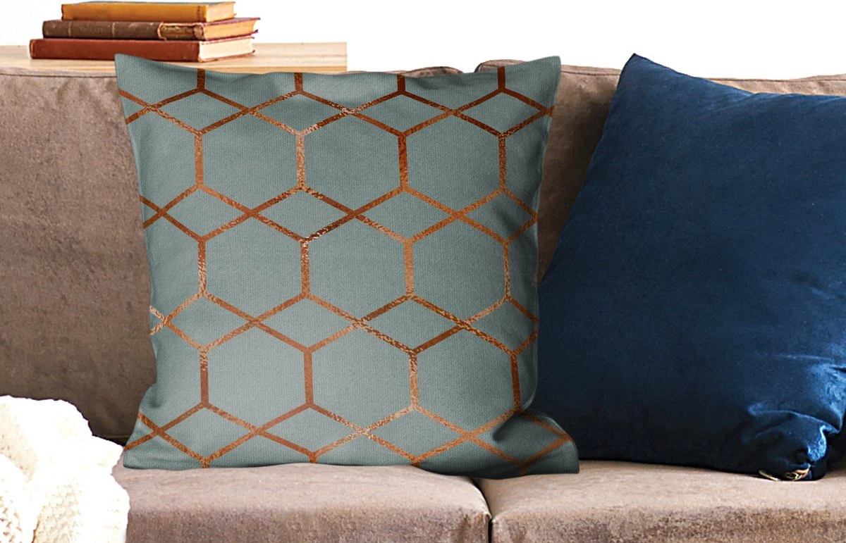 Kussenhoes 60x60 Cm - Patronen - Luxe - Blauw - Brons - Katoen / Polyester - Voor Binnen 3 Kussenhoes 60x60 Cm - Patronen - Luxe - Blauw - Brons - Katoen / Polyester - Voor Binnen - Afbeelding 2