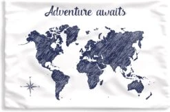 Kussenhoes 60x40 Cm - Wereldkaart - Blauw - Quote - Katoen / Polyester - Voor Binnen