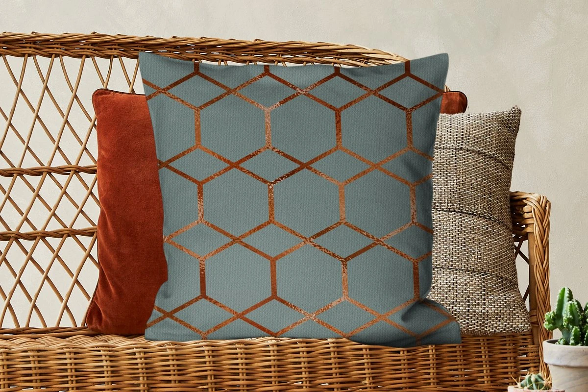 Kussenhoes 60x60 Cm - Patronen - Luxe - Blauw - Brons - Katoen / Polyester - Voor Binnen 5 Kussenhoes 60x60 Cm - Patronen - Luxe - Blauw - Brons - Katoen / Polyester - Voor Binnen - Afbeelding 4