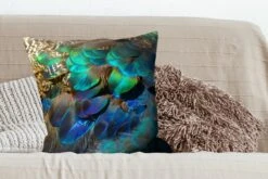 Kussenhoes 60x60 Cm - Veren - Pauwveren - Pauw - Blauw - Kunst - Katoen / Polyester - Voor Binnen -Pillowmonkey 1200x800 1001