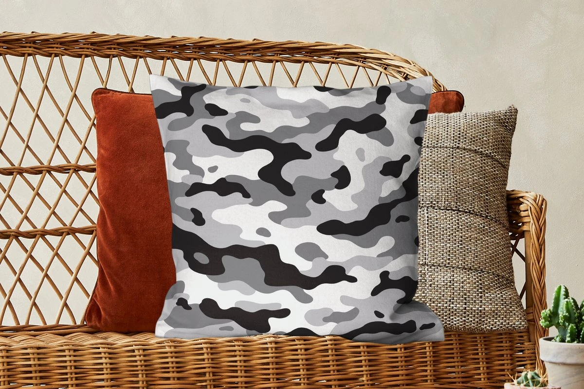 Kussenhoes 50x50 Cm - Zwart-wit Camouflage Patroon - Katoen / Polyester - Voor Binnen 6 Kussenhoes 50x50 Cm - Zwart-wit Camouflage Patroon - Katoen / Polyester - Voor Binnen - Afbeelding 4