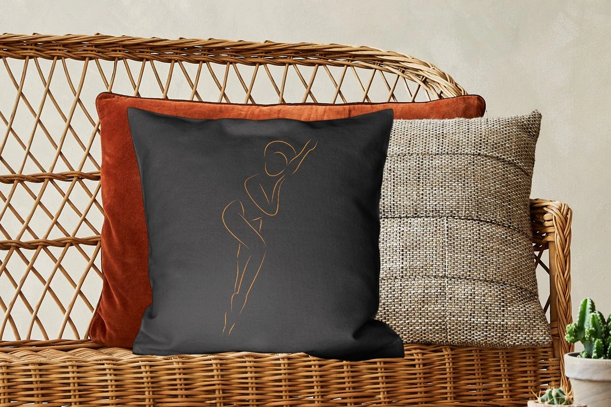 Kussenhoes 45x45 Cm - Vrouw - Zwart - Goud - Line Art - Katoen / Polyester - Voor Binnen 6 Kussenhoes 45x45 Cm - Vrouw - Zwart - Goud - Line Art - Katoen / Polyester - Voor Binnen - Afbeelding 4