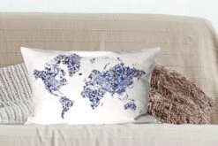 Kussenhoes 60x40 Cm - Wereldkaart - Delfts Blauw - Wit - Katoen / Polyester - Voor Binnen -Pillowmonkey 1200x800 1072