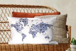 Kussenhoes 60x40 Cm - Wereldkaart - Delfts Blauw - Wit - Katoen / Polyester - Voor Binnen -Pillowmonkey 1200x800 1073