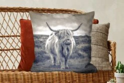 Kussenhoes 60x60 Cm - Schotse Hooglander - Dieren - Wolken - Koe - Natuur - Katoen / Polyester - Voor Binnen -Pillowmonkey 1200x800 110