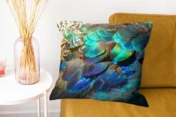 Kussenhoes 50x50 Cm - Veren - Pauwveren - Pauw - Blauw - Kunst - Katoen / Polyester - Voor Binnen -Pillowmonkey 1200x800 1130