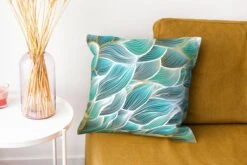 Kussenhoes 40x40 Cm - Gouden Golven Op Een Blauwe Achtergrond - Katoen / Polyester - Voor Binnen -Pillowmonkey 1200x800 114