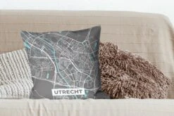 Kussenhoes 50x50 Cm - Plattegrond - Utrecht - Grijs - Blauw - Katoen / Polyester - Voor Binnen - Stadskaart -Pillowmonkey 1200x800 1142