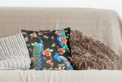 Kussenhoes 40x40 Cm - Patronen - Pauw - Bloesem - Zwart - Katoen / Polyester - Voor Binnen -Pillowmonkey 1200x800 1155