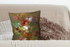 Kussenhoes 50x50 Cm - Stilleven Met Bloemen In Een Griekse Vaas: Allegorie Op De Lente - Schilderij Van G.J.J Van Os - Katoen / Polyester - Voor Binnen -Pillowmonkey 1200x800 1170