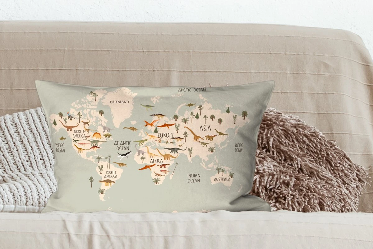 Sierkussens - Kussentjes Woonkamer - 60x40 Cm - Wereldkaart Kinderen - Dino's - Kinderkamer - Jongens - Meisjes - Kinderen 6 Sierkussens - Kussentjes Woonkamer - 60x40 Cm - Wereldkaart Kinderen - Dino's - Kinderkamer - Jongens - Meisjes - Kinderen - Afbeelding 4