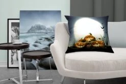 Sierkussens - Kussen - Een Illustratie Van Lachende Pompoenen Tijdens Halloween - 50x50 Cm - Kussen Van Katoen -Pillowmonkey 1200x800 1321