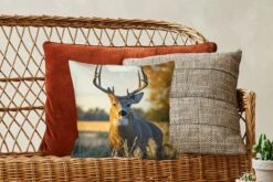Sierkussens - Kussentjes Woonkamer - 40x40 Cm - Hert - Gras - Herfst - Gewei - Natuur - Dieren -Pillowmonkey 1200x800 1343