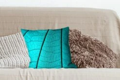 Kussenhoes 40x40 Cm - Bladskelet Turquoise Blad - Katoen / Polyester - Voor Binnen -Pillowmonkey 1200x800 136