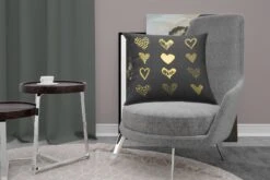 Sierkussens - Kussen - Gouden Getekende Harten Op Zwart Papier - 60x60 Cm - Kussen Van Katoen -Pillowmonkey 1200x800 1390