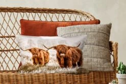 Sierkussens - Kussentjes Woonkamer - 50x30 Cm - Schotse Hooglander - Koe - Dieren - Natuur - Heide -Pillowmonkey 1200x800 1448