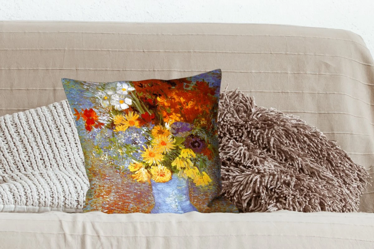 Kussenhoes 45x45 Cm - Vaas Met Madeliefjes En Anemonen - Schilderij Van Vincent Van Gogh - Katoen / Polyester - Voor Binnen 5 Kussenhoes 45x45 Cm - Vaas Met Madeliefjes En Anemonen - Schilderij Van Vincent Van Gogh - Katoen / Polyester - Voor Binnen - Afbeelding 3