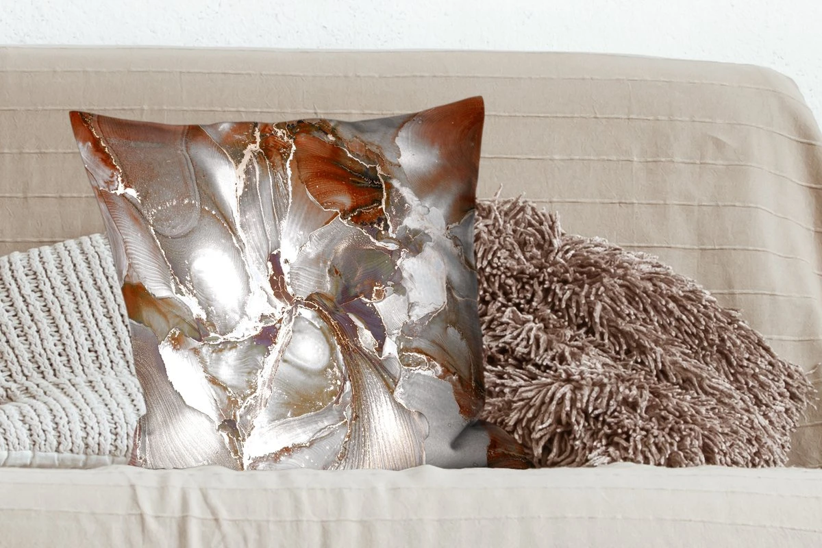 Sierkussens - Kussentjes Woonkamer - 60x60 Cm - Grijs - Goud - Marmer 5 Sierkussens - Kussentjes Woonkamer - 60x60 Cm - Grijs - Goud - Marmer - Afbeelding 3