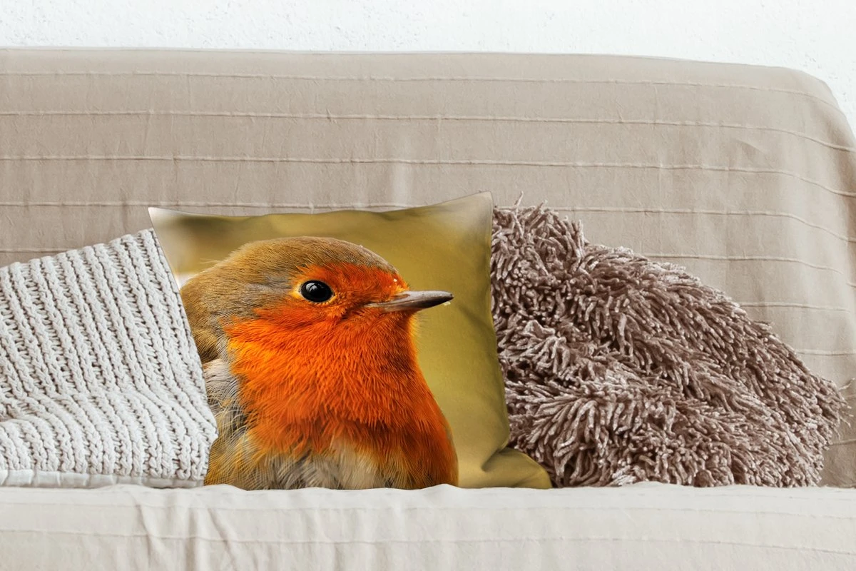 Sierkussens - Kussentjes Woonkamer - 40x40 Cm - Vogel - Roodborstje - Portret 6 Sierkussens - Kussentjes Woonkamer - 40x40 Cm - Vogel - Roodborstje - Portret - Afbeelding 4