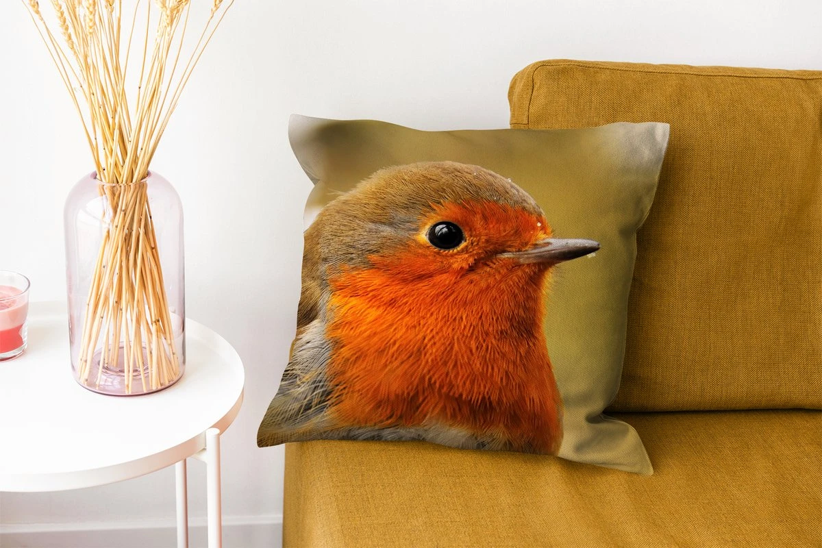 Sierkussens - Kussentjes Woonkamer - 40x40 Cm - Vogel - Roodborstje - Portret 8 Sierkussens - Kussentjes Woonkamer - 40x40 Cm - Vogel - Roodborstje - Portret - Afbeelding 6