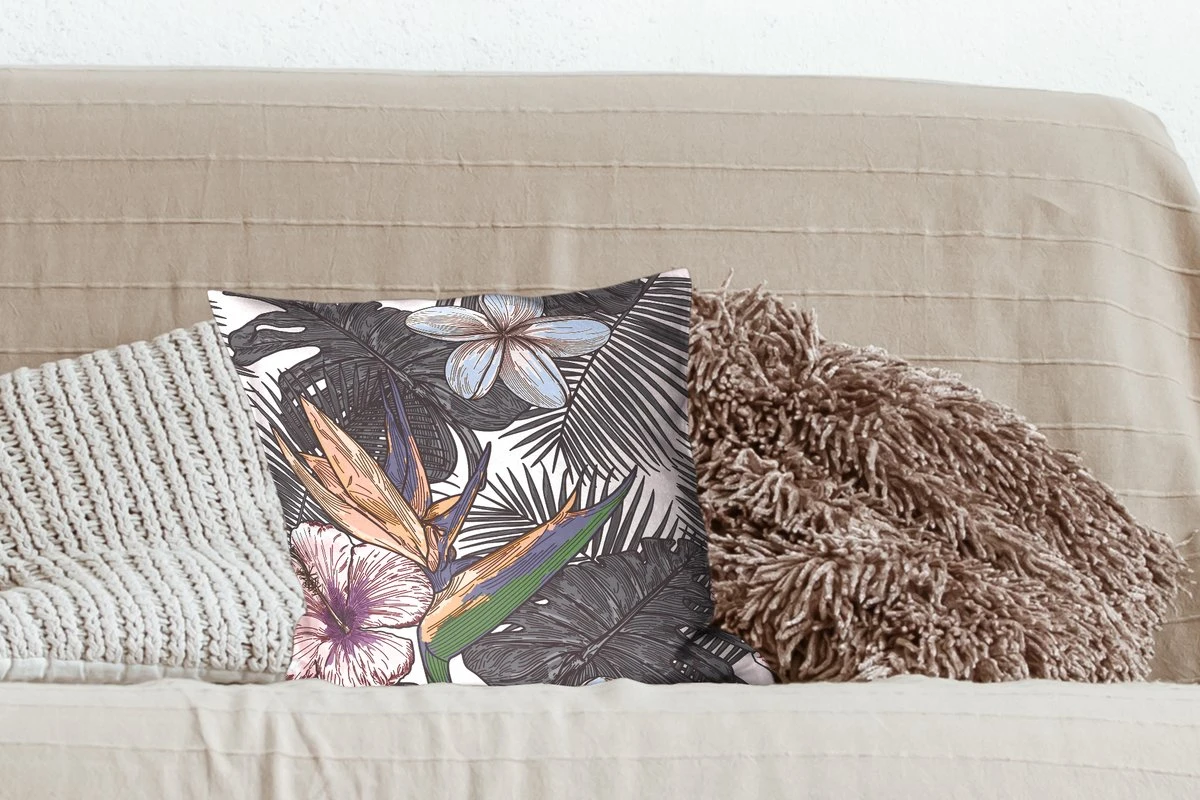 Sierkussens - Kussen - Tropische Bladeren Patroon Met Bloemen - 40x40 Cm - Kussen Van Katoen 7 Sierkussens - Kussen - Tropische Bladeren Patroon Met Bloemen - 40x40 Cm - Kussen Van Katoen - Afbeelding 5