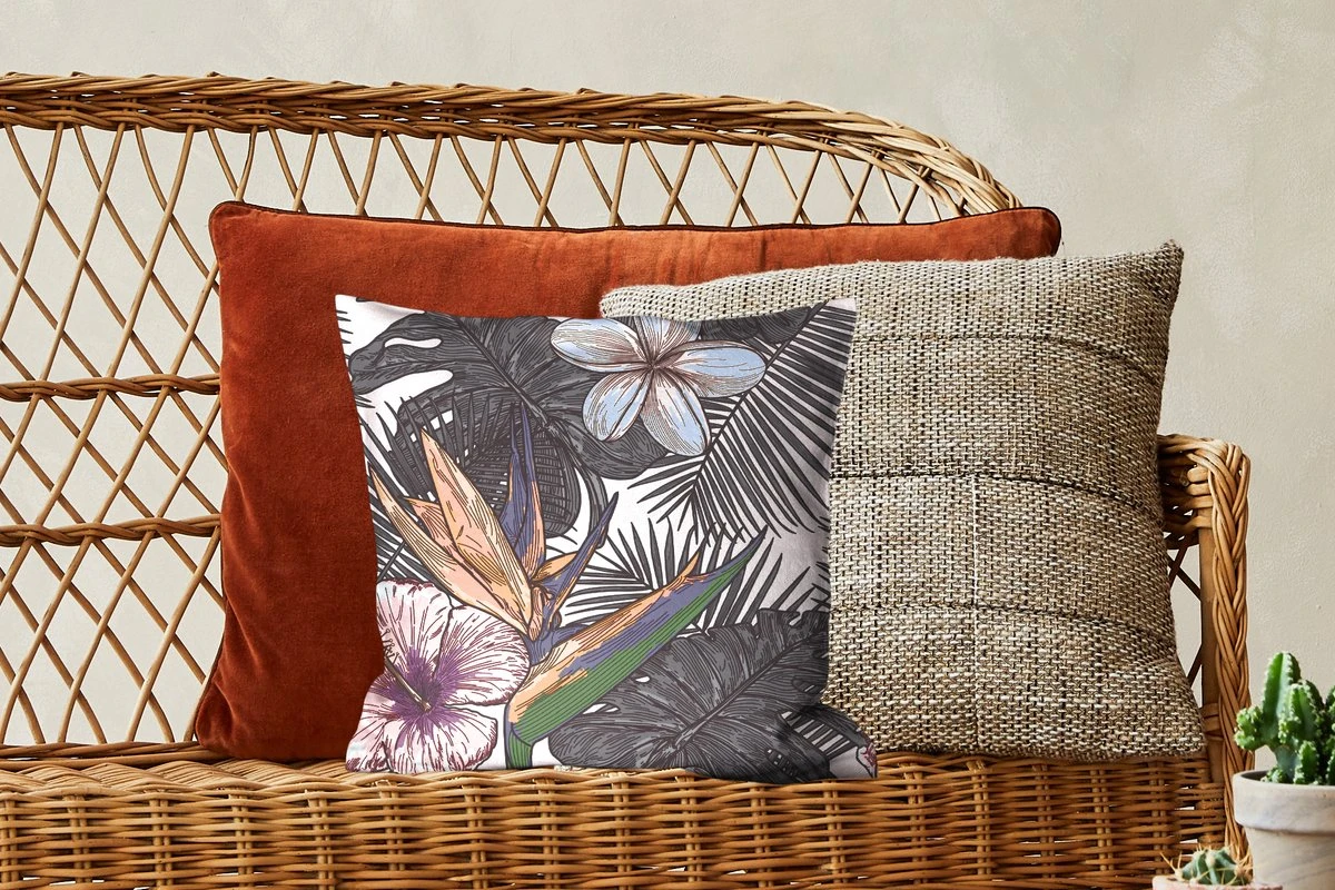 Sierkussens - Kussen - Tropische Bladeren Patroon Met Bloemen - 40x40 Cm - Kussen Van Katoen 8 Sierkussens - Kussen - Tropische Bladeren Patroon Met Bloemen - 40x40 Cm - Kussen Van Katoen - Afbeelding 6