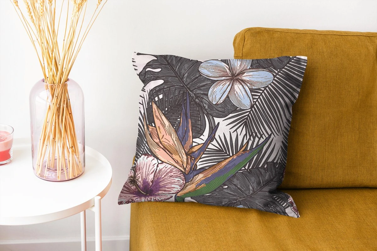 Sierkussens - Kussen - Tropische Bladeren Patroon Met Bloemen - 40x40 Cm - Kussen Van Katoen 10 Sierkussens - Kussen - Tropische Bladeren Patroon Met Bloemen - 40x40 Cm - Kussen Van Katoen - Afbeelding 8