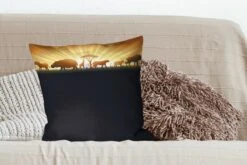 Sierkussens - Kussen - Een Illustratie Van Een Zonsopgang Bij Een Afrikaans Landschap - 50x50 Cm - Kussen Van Katoen -Pillowmonkey 1200x800 1657