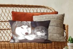 Sierkussens - Kussen - Grote Hond Met Een Kleine Pup Op De Bank - 50x30 Cm - Kussen Van Katoen -Pillowmonkey 1200x800 1667