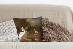 Kussenhoes 40x40 Cm - Een Pelikaan En Ander Gevogelte Bij Een Waterbassin - Schilderij Van Melchior D'Hondecoeter - Katoen / Polyester - Voor Binnen -Pillowmonkey 1200x800 177