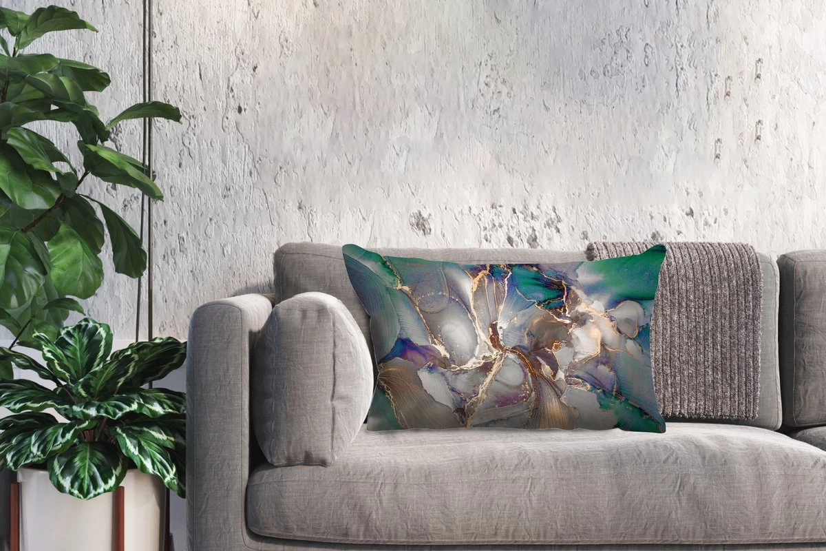 Sierkussens - Kussentjes Woonkamer - 60x40 Cm - Goud - Blauw - Marmer 4 Sierkussens - Kussentjes Woonkamer - 60x40 Cm - Goud - Blauw - Marmer - Afbeelding 2