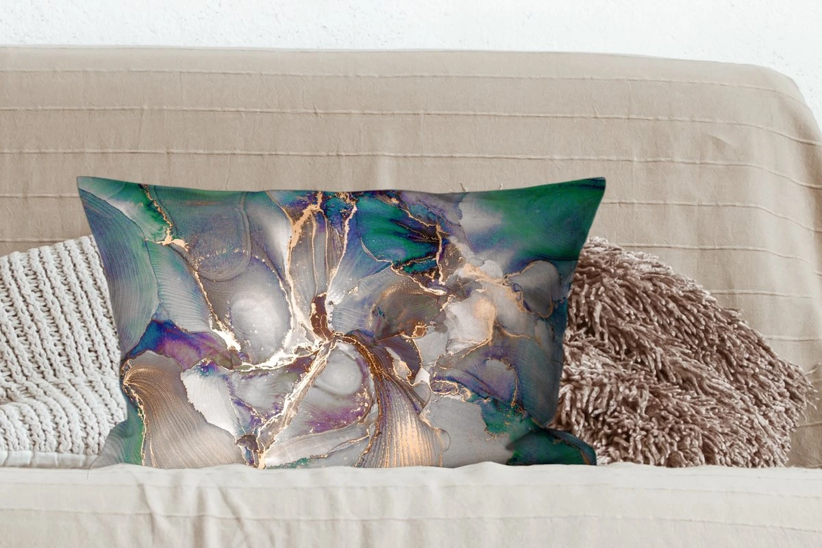 Sierkussens - Kussentjes Woonkamer - 60x40 Cm - Goud - Blauw - Marmer 7 Sierkussens - Kussentjes Woonkamer - 60x40 Cm - Goud - Blauw - Marmer - Afbeelding 5