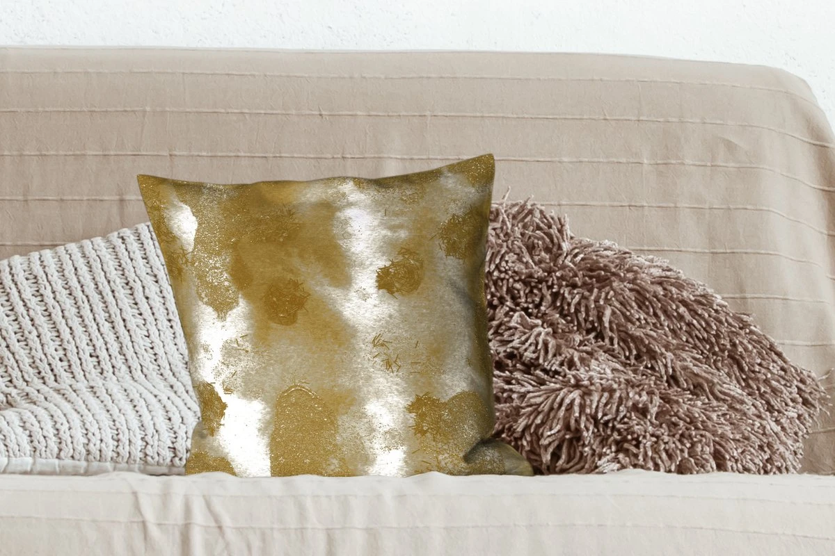 Sierkussens - Kussentjes Woonkamer - 45x45 Cm - Goud - Abstract - Verf 4 Sierkussens - Kussentjes Woonkamer - 45x45 Cm - Goud - Abstract - Verf - Afbeelding 2