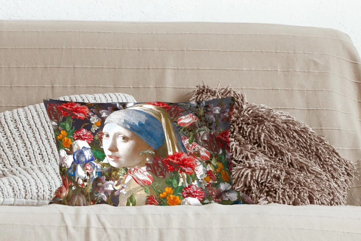Sierkussens - Kussentjes Woonkamer - 50x30 Cm - Meisje Met De Parel - Johannes Vermeer - Bloemen 6 Sierkussens - Kussentjes Woonkamer - 50x30 Cm - Meisje Met De Parel - Johannes Vermeer - Bloemen - Afbeelding 4
