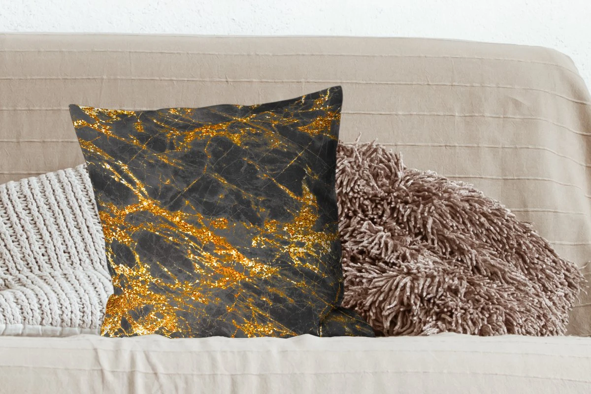 Kussenhoes 50x50 Cm - Marmer - Goud - Zwart - Chic - Katoen / Polyester - Voor Binnen 5 Kussenhoes 50x50 Cm - Marmer - Goud - Zwart - Chic - Katoen / Polyester - Voor Binnen - Afbeelding 3