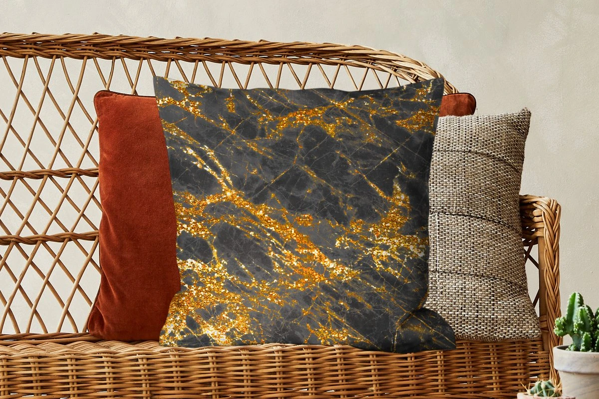 Kussenhoes 50x50 Cm - Marmer - Goud - Zwart - Chic - Katoen / Polyester - Voor Binnen 6 Kussenhoes 50x50 Cm - Marmer - Goud - Zwart - Chic - Katoen / Polyester - Voor Binnen - Afbeelding 4