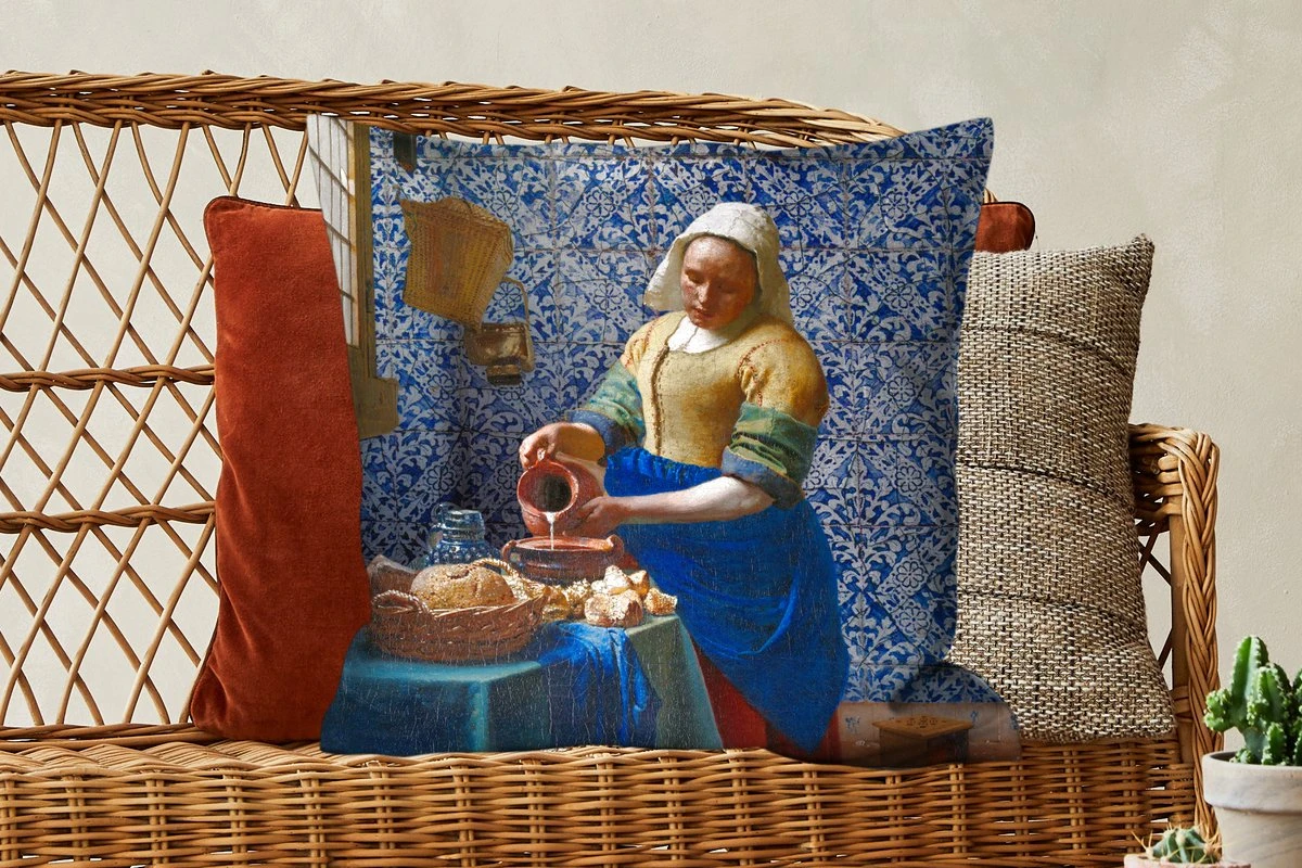 Sierkussens - Kussentjes Woonkamer - 60x60 Cm - Melkmeisje - Delfts Blauw - Vermeer - Schilderij - Oude Meesters 7 Sierkussens - Kussentjes Woonkamer - 60x60 Cm - Melkmeisje - Delfts Blauw - Vermeer - Schilderij - Oude Meesters - Afbeelding 5