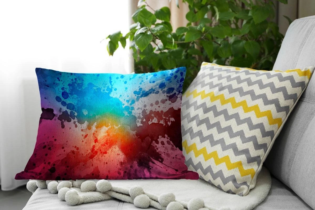 Sierkussens - Kussen - Abstract Werk Gemaakt Van Waterverf En Verfspatten Op Een Gekleurde Achtergrond - 60x40 Cm - Kussen Van Katoen 5 Sierkussens - Kussen - Abstract Werk Gemaakt Van Waterverf En Verfspatten Op Een Gekleurde Achtergrond - 60x40 Cm - Kussen Van Katoen - Afbeelding 3