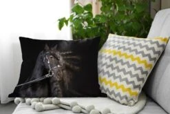 Sierkussens - Kussen - Portret Van Een Paard Met Lange Manen Op Een Zwarte Achtergrond - 60x40 Cm - Kussen Van Katoen -Pillowmonkey 1200x800 1972