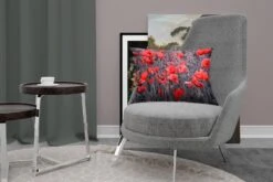 Sierkussens - Kussen - Rode Klaprozen In Een Zwart Wit Afbeelding - 50x30 Cm - Kussen Van Katoen -Pillowmonkey 1200x800 2030