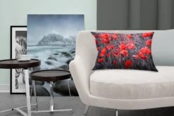 Sierkussens - Kussen - Rode Klaprozen In Een Zwart Wit Afbeelding - 50x30 Cm - Kussen Van Katoen -Pillowmonkey 1200x800 2031