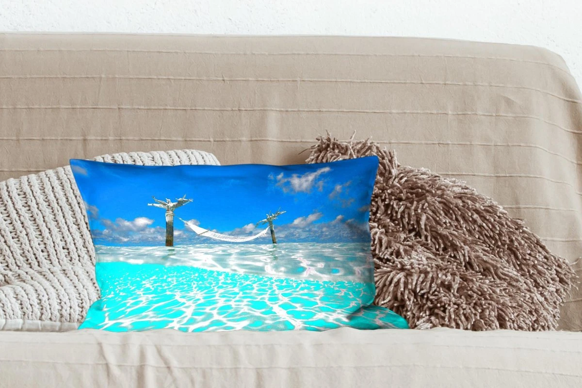 Sierkussens - Kussen - Het Lichtblauwe Water Met Een Hangmat Bij De Indische Oceaan - 50x30 Cm - Kussen Van Katoen 7 Sierkussens - Kussen - Het Lichtblauwe Water Met Een Hangmat Bij De Indische Oceaan - 50x30 Cm - Kussen Van Katoen - Afbeelding 5