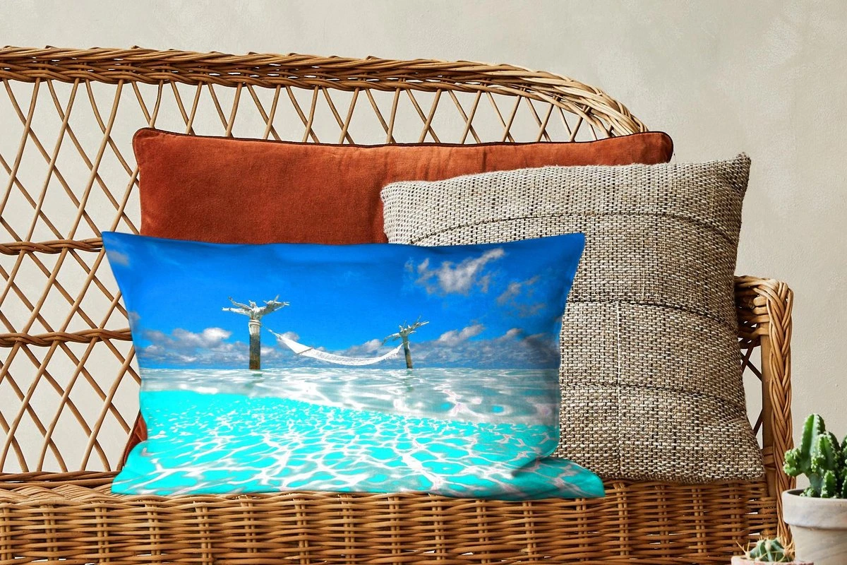 Sierkussens - Kussen - Het Lichtblauwe Water Met Een Hangmat Bij De Indische Oceaan - 50x30 Cm - Kussen Van Katoen 8 Sierkussens - Kussen - Het Lichtblauwe Water Met Een Hangmat Bij De Indische Oceaan - 50x30 Cm - Kussen Van Katoen - Afbeelding 6