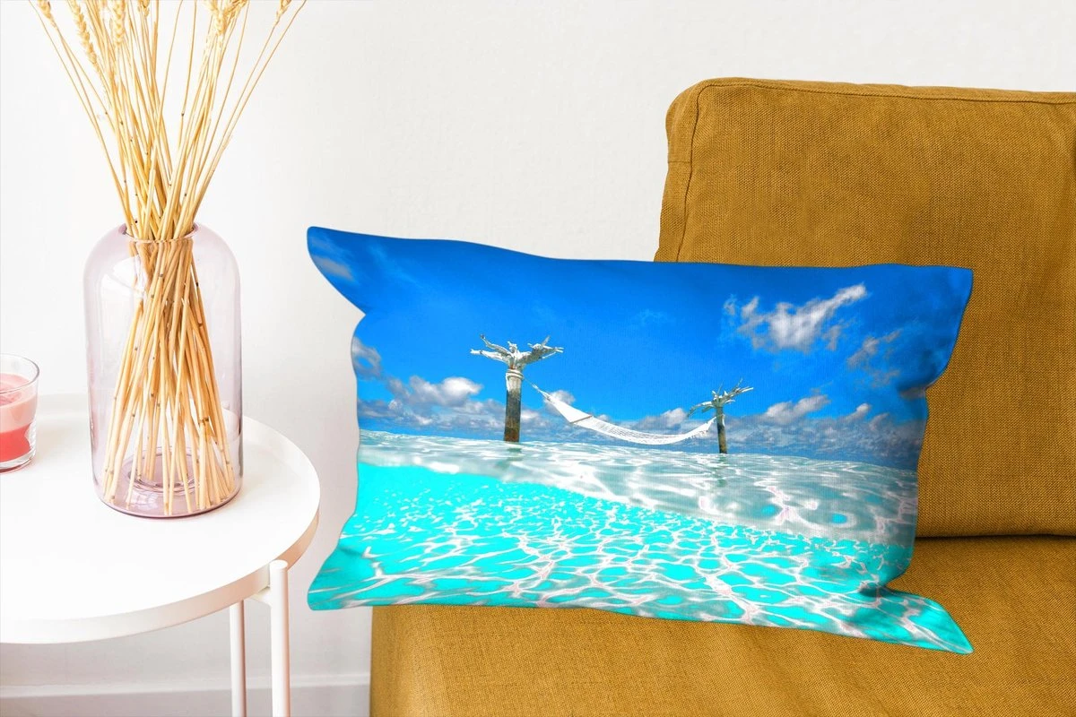 Sierkussens - Kussen - Het Lichtblauwe Water Met Een Hangmat Bij De Indische Oceaan - 50x30 Cm - Kussen Van Katoen 10 Sierkussens - Kussen - Het Lichtblauwe Water Met Een Hangmat Bij De Indische Oceaan - 50x30 Cm - Kussen Van Katoen - Afbeelding 8