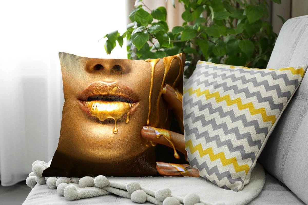 Sierkussen - Kussens Vrouw Verf - Goud - 50 Cm X 50 Cm 5 Sierkussen - Kussens Vrouw Verf - Goud - 50 Cm X 50 Cm - Afbeelding 3