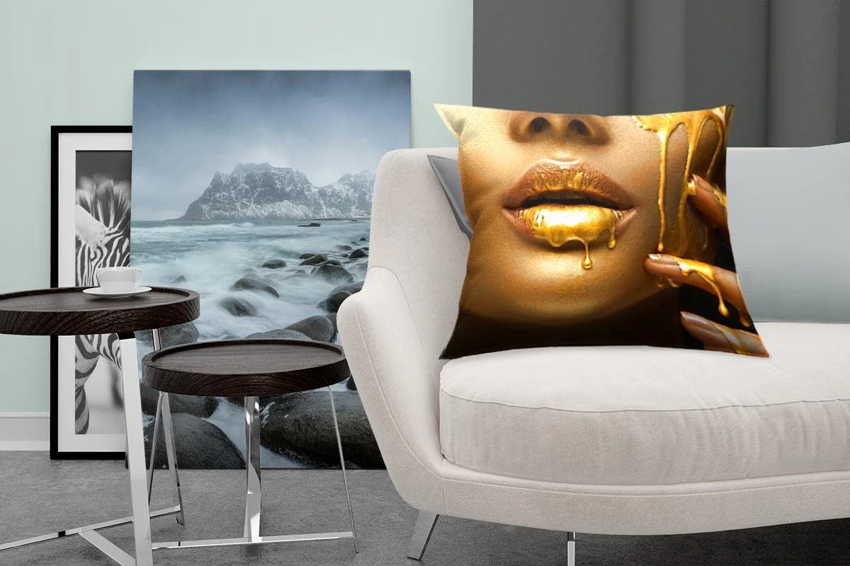 Sierkussen - Kussens Vrouw Verf - Goud - 50 Cm X 50 Cm 7 Sierkussen - Kussens Vrouw Verf - Goud - 50 Cm X 50 Cm - Afbeelding 5