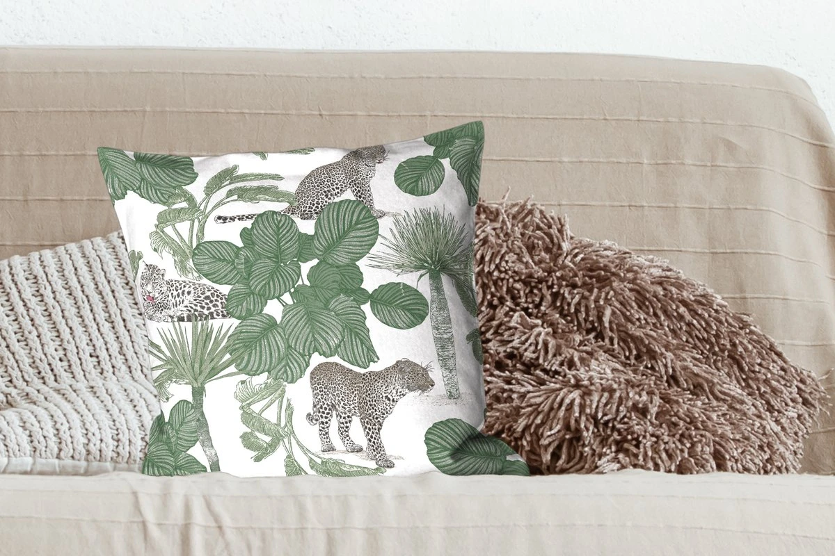 Kussenhoes 50x50 Cm - Luipaard - Bladeren - Patroon - Katoen / Polyester - Voor Binnen 5 Kussenhoes 50x50 Cm - Luipaard - Bladeren - Patroon - Katoen / Polyester - Voor Binnen - Afbeelding 3