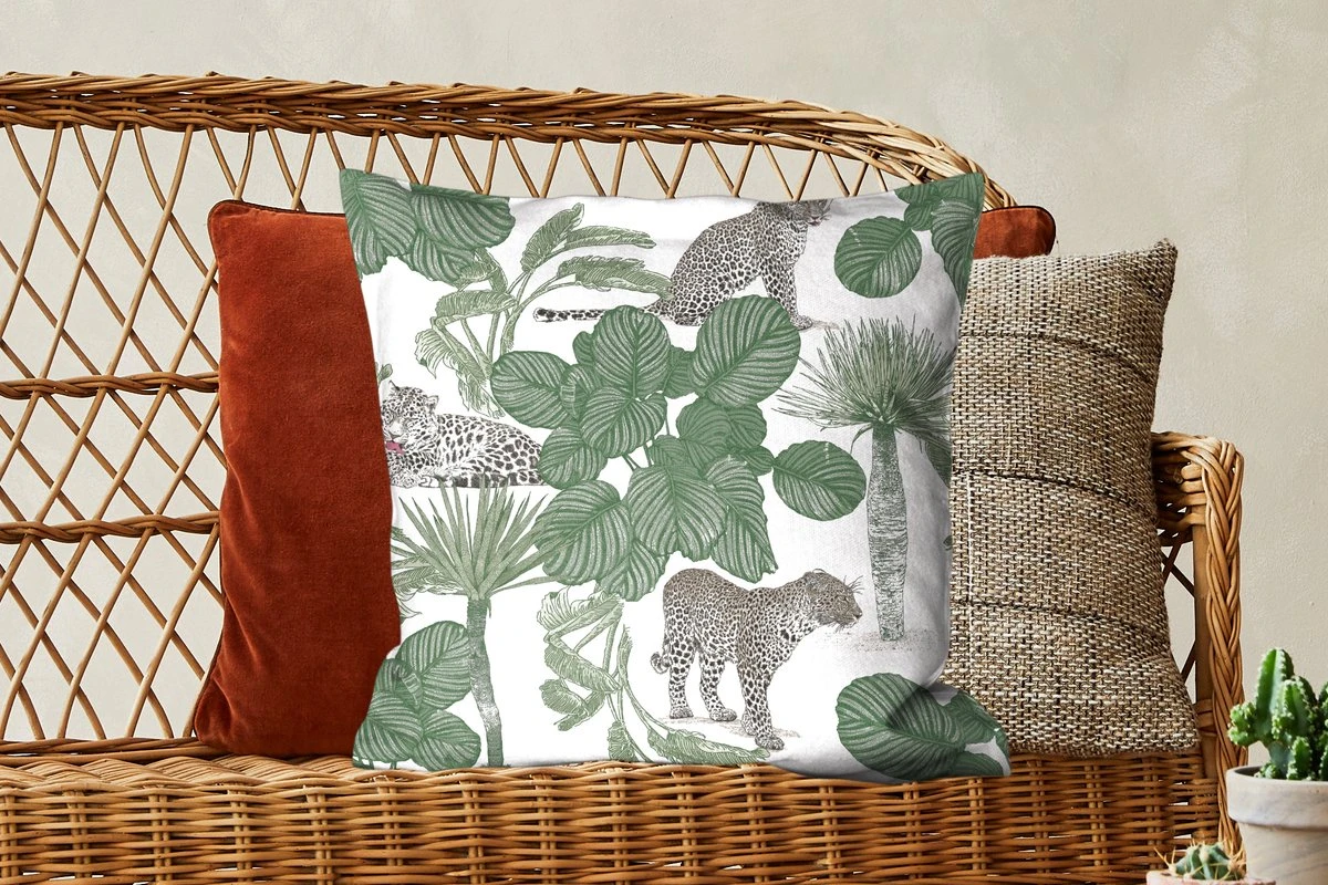 Kussenhoes 50x50 Cm - Luipaard - Bladeren - Patroon - Katoen / Polyester - Voor Binnen 6 Kussenhoes 50x50 Cm - Luipaard - Bladeren - Patroon - Katoen / Polyester - Voor Binnen - Afbeelding 4