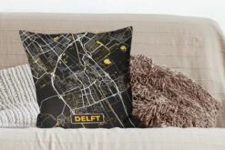 Sierkussen - Plattegrond Delft - Goud - 60 Cm X 60 Cm -Pillowmonkey 1200x800 2113